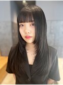 透明感カラー黒髪ウルフレイヤーロング_9668