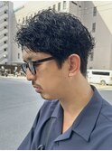 メンズツイストスパイラルパーマツーブロック刈り上げマッシュ