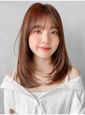 ★くびれヘアアプリコットオレンジ夏ハイライトカラー
