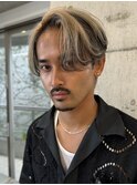 韓国風メンズカットセンターパートダブルカラーブリーチカラー