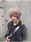 マッシュショートホワイトブロンド×エンドパープル