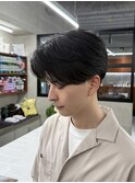 メンズセンターパートニュアンスパーマアップバング