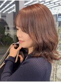 ◎小顔前髪顔まわりピンクブラウンくびれミディアム