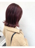 チェリーレッド_マロンベージュ Aラインボブ かきあげ