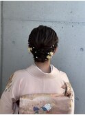 お宮参りセット 大人上品お団子ヘアアレンジ