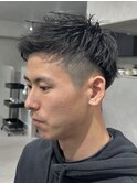 ツーブロック×アップバングの短髪清潔感フェードカット
