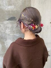 卒業式ヘアアレンジ♪ドライフラワー×金箔