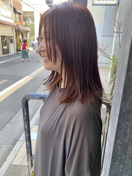 レイキョウト(Ray Kyoto) 顔周りカット 赤髪 暖色 モード デザインバング