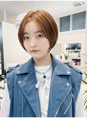 ショートボブ センターパート 大人ボブ オレンジブラウン