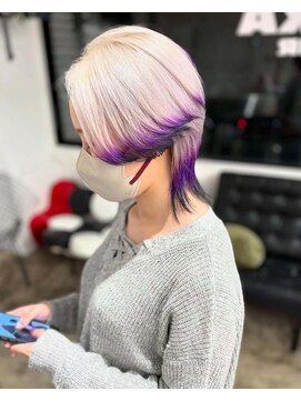 ディーカヘアーセンダイ(Di KA HAIR sendai) ホワイト&パープル＆ブラックのエンドカラー/ハッシュカット