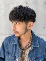 原宿ツイストスパイラルパーマメンズカットマッシュウルフ緩め