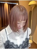 Wカラー ボブ ピンクカラー ハイトーン