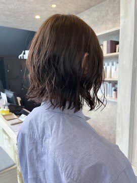 福山人気20代30代40代ニュアンスパーマゆるボブショコラブラウン