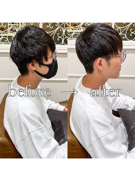 フレームプラス 御堂筋難波店(FRAME +) ナチュラルパーマスタイリング無しショートマッシュツーブロ