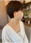 大人きれいカッコイイマニッシュショート透け感モカグレージュ