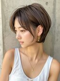 大人ガーリー チョコレート プリカール 小顔 丸みショートボブ