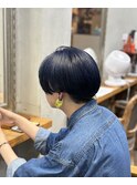 ショートマッシュにWカラーネイビーブルー