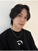メンズハイライトフェザーパーマラウンドマッシュ無造作マッシュ