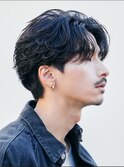 渋谷フェザーパーマメンズカットルーズパーマセンターパートヘア