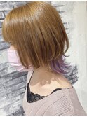 ペールパープルインナーカラーウルフボブ