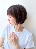 大人ショートボブ前髪ありひし形丸み丸顔絶壁面長K20240801