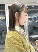 ワイドバングミディアム外ハネボブオリーブベージュイメチェン