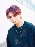 フェザーショートブリーチデザインレッドカラー刈り上げなし