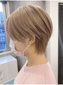 ハイトーンボブミルクティーベージュピンクベージュ韓国30代