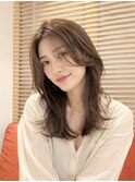 大人セミロングレイヤー・長め前髪・艶ブラウン・前髪カット30代