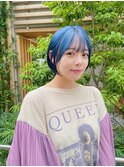 ショートボブ×青髪