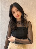 三軒茶屋_レディース_ロング_ブラック_コテ巻き_センター分け_
