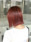 レッドブラウンオレンジブラウン暖色カラー切りっぱなしボブ髪色