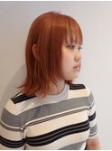 ピンクオレンジ/ミディアムボブ