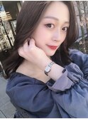 小顔薄めバンググレージュレイヤーロング前髪パーマ黒髪
