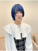 ハイトーンカラーブルー顔まわりレイヤーショート/ネイビー