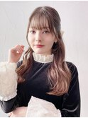 ハーフアップウェーブ_チェリーブラウンフェミニンロング_29006