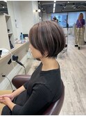 大人可愛い20代30代40代黒髪前下がりショートボブ丸みショート◎