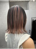 大人可愛いショートぱつっとピンクインナーカラーミディアム