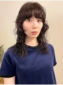 セミロングレイヤー × ウェーブパーマ