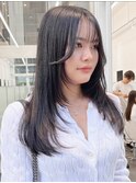 レイヤーカット顔まわりストレートロングレイヤー堀江