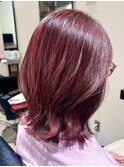 ★40代50代/大人可愛いショートボブ/白髪染め/前髪/ワインレッド
