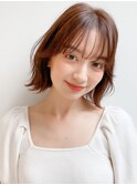 前髪 外ハネボブ くびれヘア ハイライトカラー"