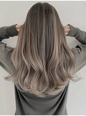 デザインカラーレイヤーカットウェットヘアオリーブベージュ白髪