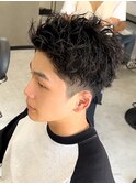 アップバング短髪ツイストスパイラルブリーチパーマツイスパ