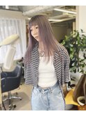 ラベンダーグレージュ/レイヤーカット/ブリーチあり/紫カラー