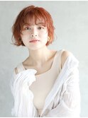 オレンジ×くせ毛風ショートボブ　鶴ヶ峰　美容室
