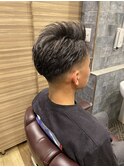 メンズツーブロツイストスパイラルアップバングショートメッシュ