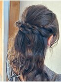 編み込みゆるふわハーフアップ★結婚式 二次会 お呼ばれ ドレス