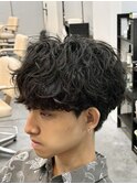 韓国へアカルマパーマワックスなしセンターパート黒髪ウルフ