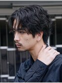 メンズセンターパート七三分けパートニュアンスパーマ刈り上げ